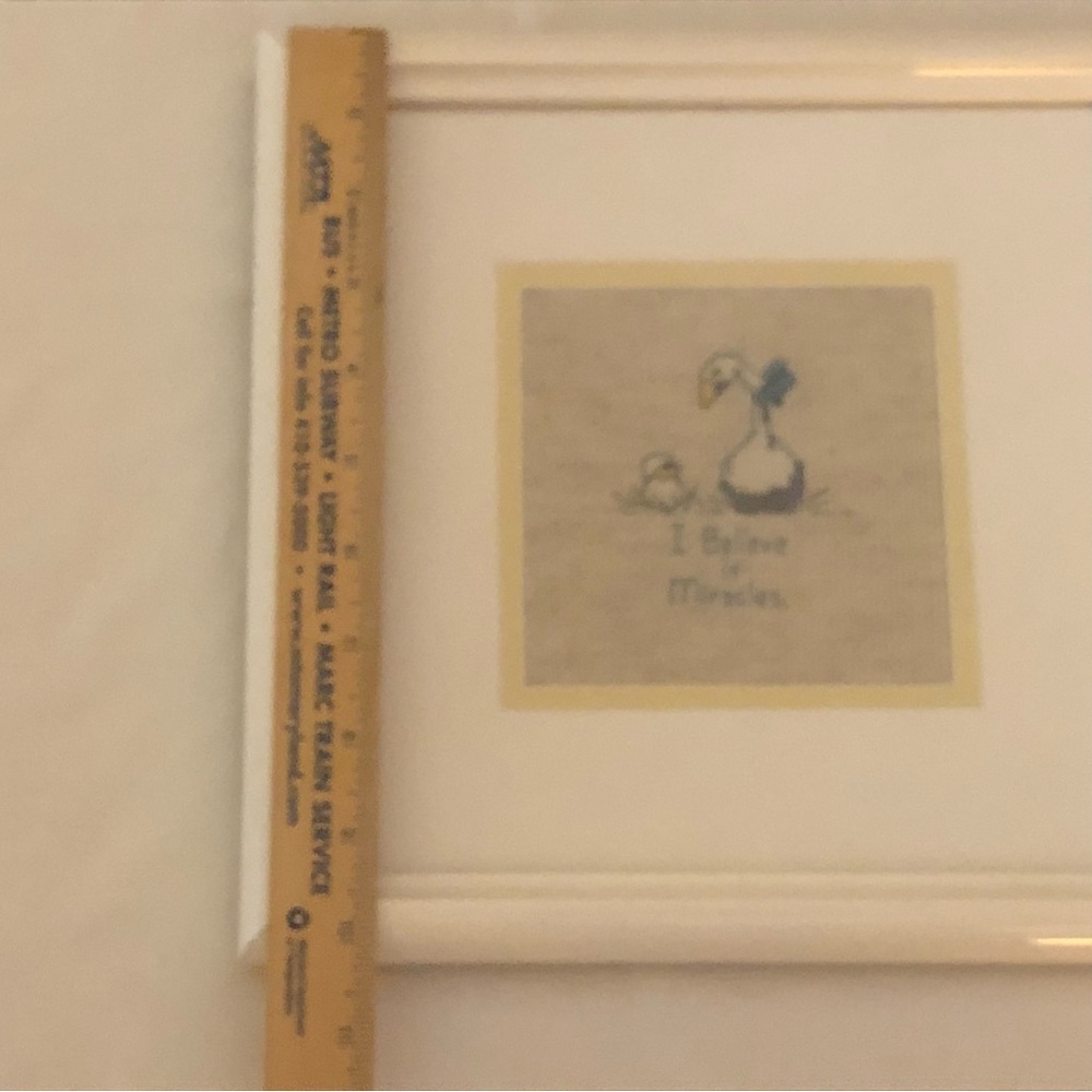 Framed Nursery Cross-Stitch Art in White and Yellow - I Believe in Miracles - Picture 5 of 6